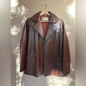 Vintage 70s Pleather Jacket - Chestnut Brown - Size L